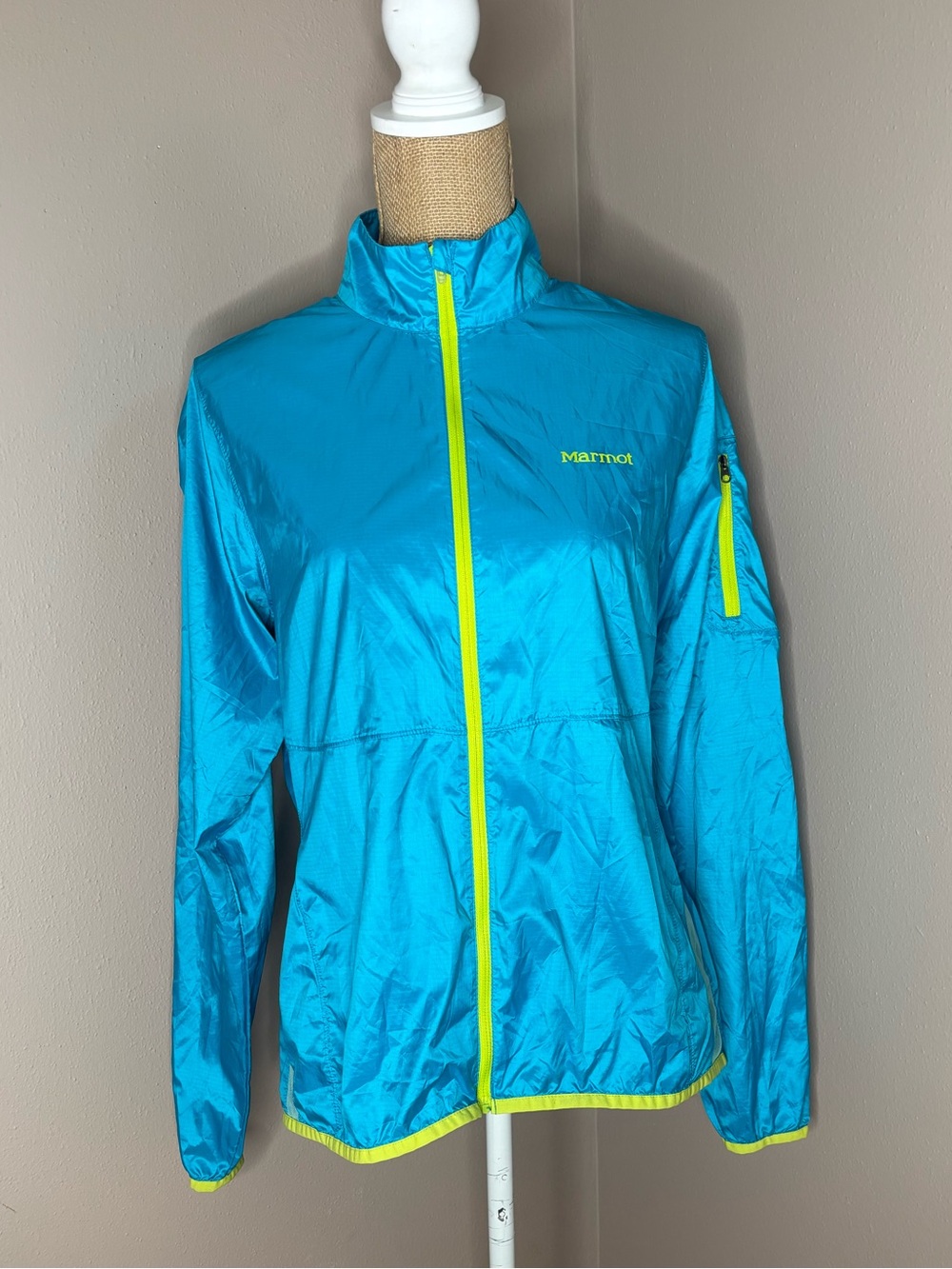 Marmot Ultra-lightweight Unlined Turquoise Blue windbreaker Jacket Size Large